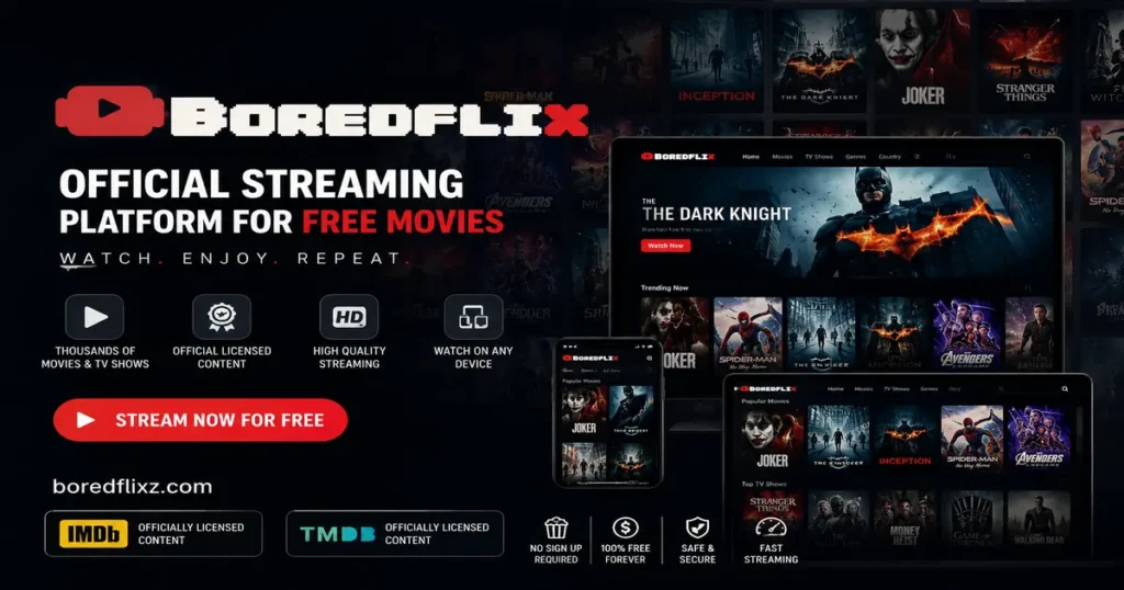 Boredflix official streaming platform for free movies and TV shows featuring HD streaming, multi-device support, and a modern entertainment interface at boredflixz.com.